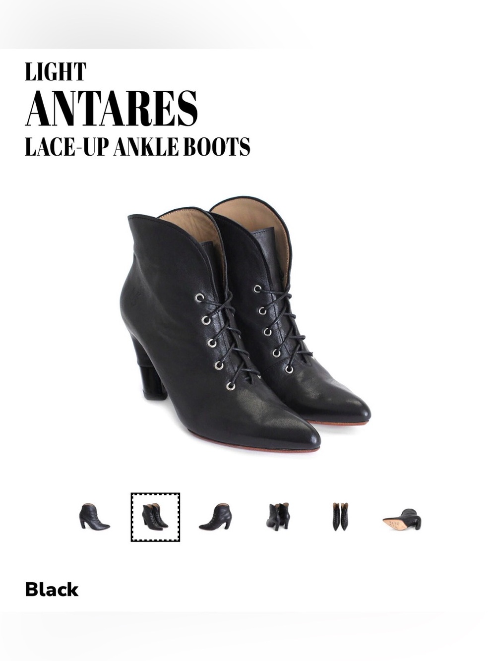 John Fluevog -Antares-Black Pointed Lace-Up Women’s Ankle Boots